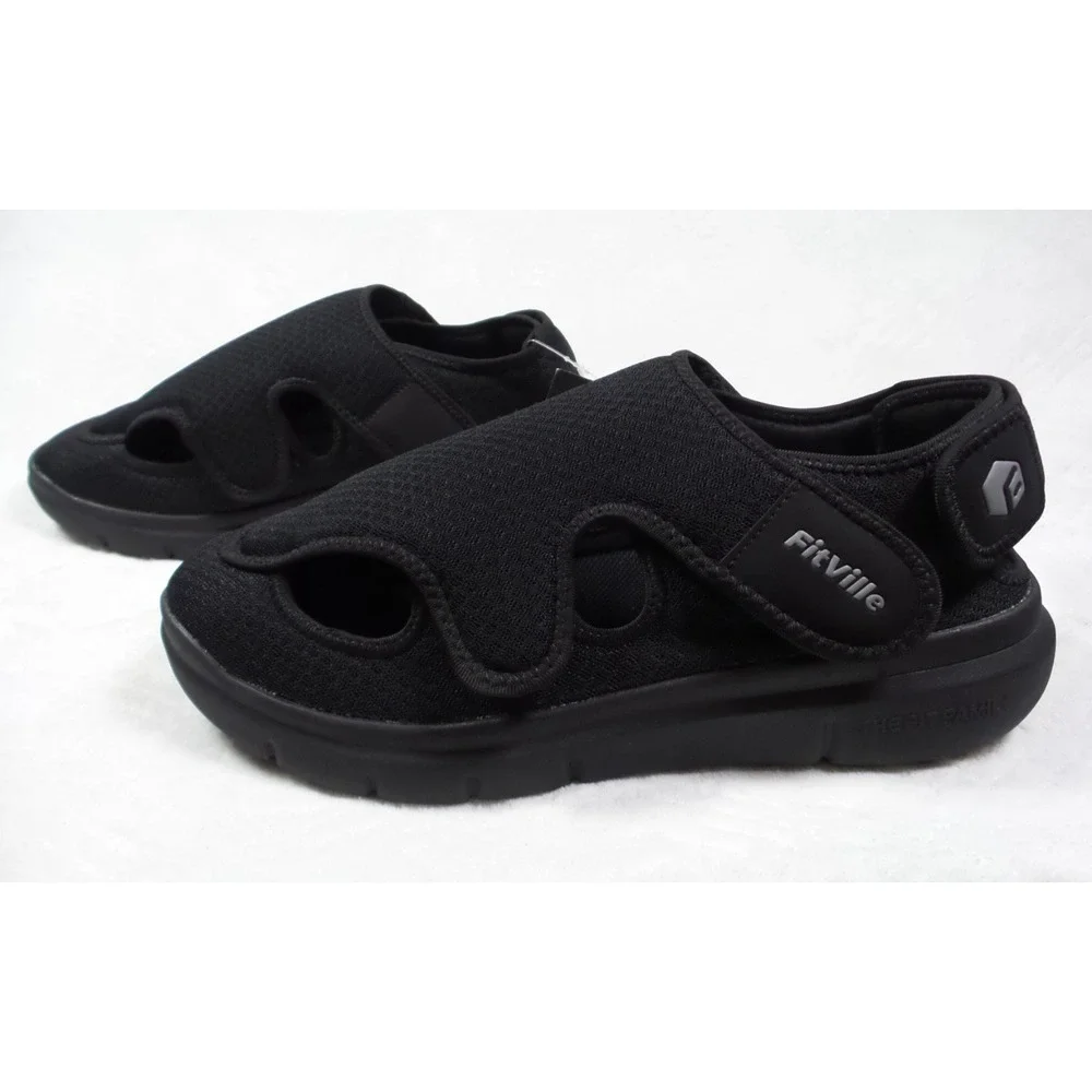 FitVille Shoes Mens Size 12.5 Wide Width Black EasyTop Recovery Sandals NWOB